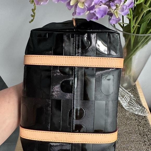 Bally pristine black patent and tan leather zip top handbag tote bag - Picture 4 of 14